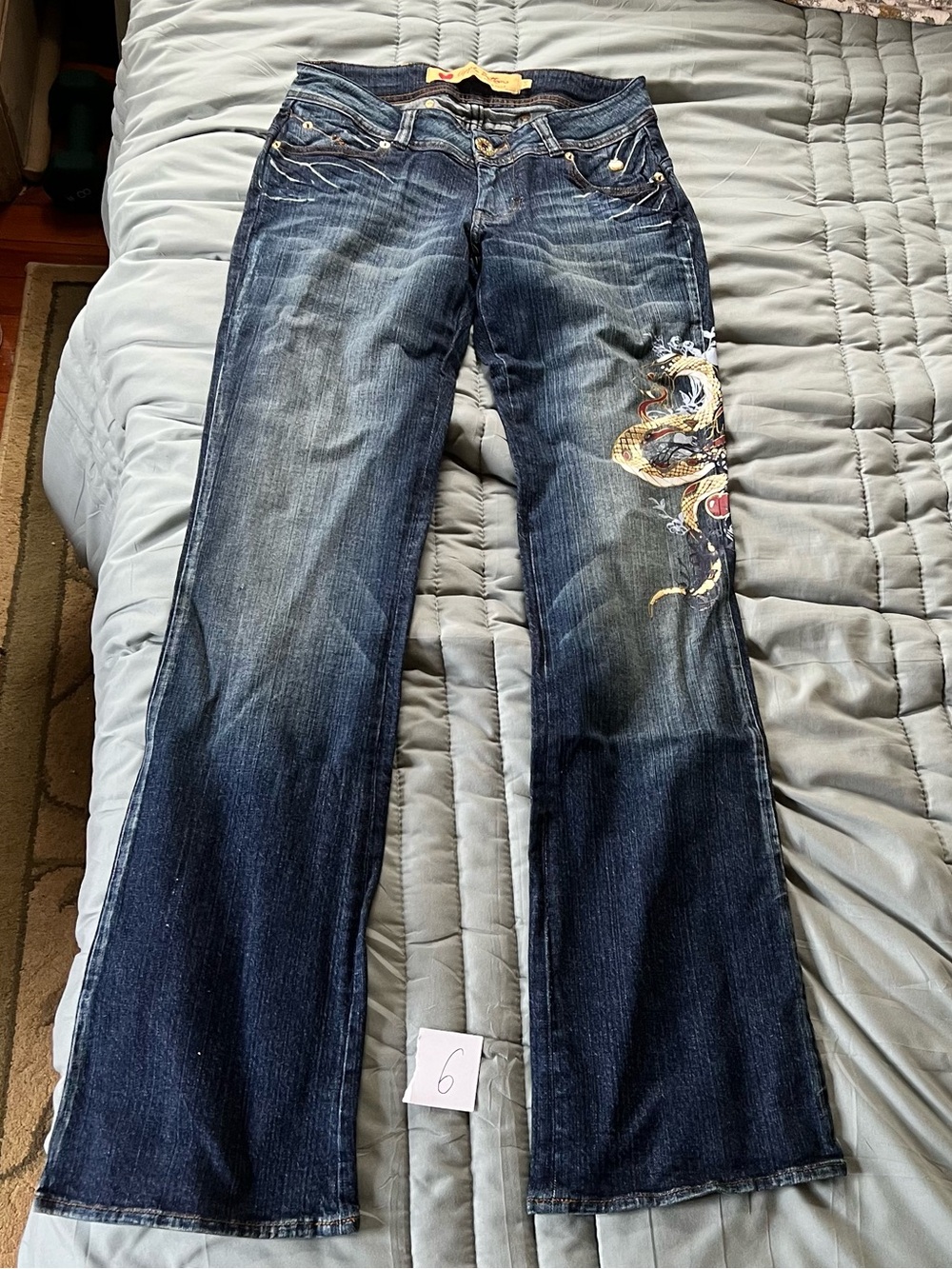 VTG Apple Bottoms Dragon Dark Blue Embroidered Flare Jeans